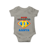 Celebrate "Super Daughter" Themed Personalised Baby Rompers - GREY - 0 - 3 Months Old (Chest 16")