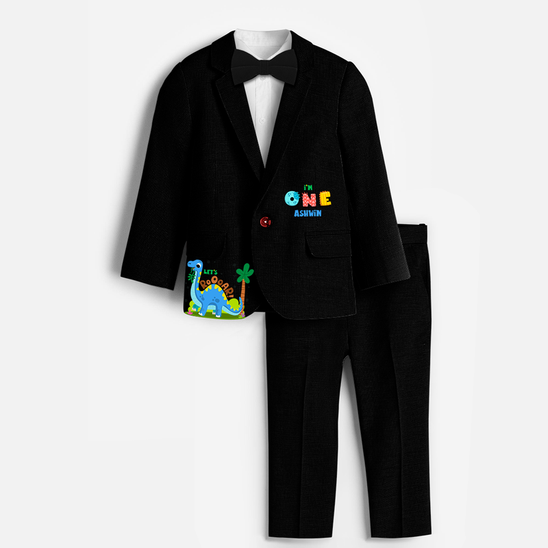 First Year Dino Themed Customized Knitted Blazer With Name For Kids - BLACK - 1 Year Old (Blazer - Chest 23"/Pant Length 17"/Pant Waist 21")