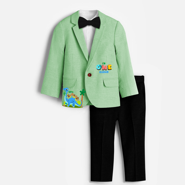 First Year Dino Themed Customized Knitted Blazer With Name For Kids - MINT GREEN - 1 Year Old (Blazer - Chest 23"/Pant Length 17"/Pant Waist 21")