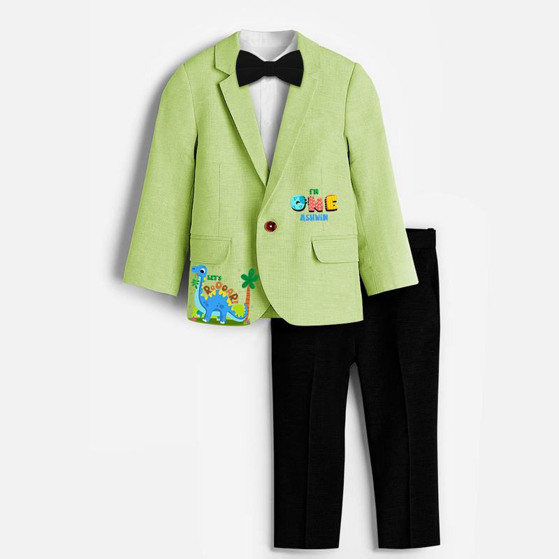 First Year Dino Themed Customized Knitted Blazer With Name For Kids - PASTEL GREEN - 1 Year Old (Blazer - Chest 23"/Pant Length 17"/Pant Waist 21")