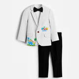 First Year Dino Themed Customized Knitted Blazer With Name For Kids - WHITE - 1 Year Old (Blazer - Chest 23"/Pant Length 17"/Pant Waist 21")