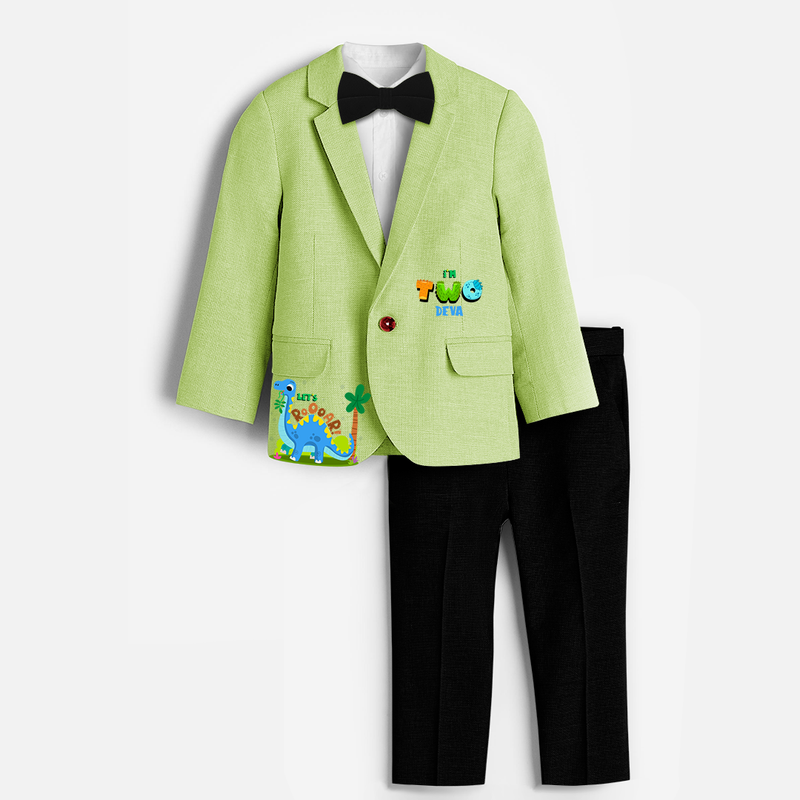 Second Year Dino Themed Customized Knitted Blazer With Name For Kids - PASTEL GREEN - 1 Year Old (Blazer - Chest 23"/Pant Length 17"/Pant Waist 21")