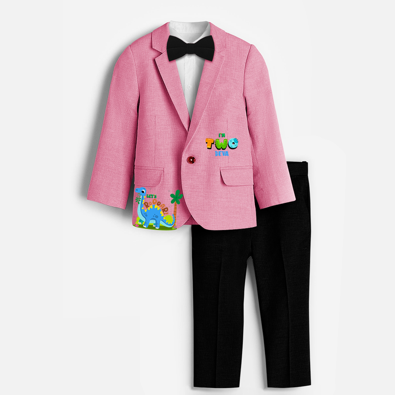 Second Year Dino Themed Customized Knitted Blazer With Name For Kids - PINK - 1 Year Old (Blazer - Chest 23"/Pant Length 17"/Pant Waist 21")