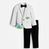 Second Year Dino Themed Customized Knitted Blazer With Name For Kids - WHITE - 1 Year Old (Blazer - Chest 23"/Pant Length 17"/Pant Waist 21")