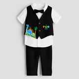 Second Year Dino Themed Customized Waist Coat With Name For Kids - BLACK - 1 Year Old (Waist Coat - Chest 22"/Pant Length 17"/Pant Waist 21")