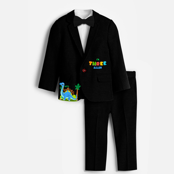 Third Year Dino Themed Customized Knitted Blazer With Name For Kids - BLACK - 1 Year Old (Blazer - Chest 23"/Pant Length 17"/Pant Waist 21")