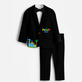 Fourth Year Dino Themed Customized Knitted Blazer With Name For Kids - BLACK - 1 Year Old (Blazer - Chest 23"/Pant Length 17"/Pant Waist 21")