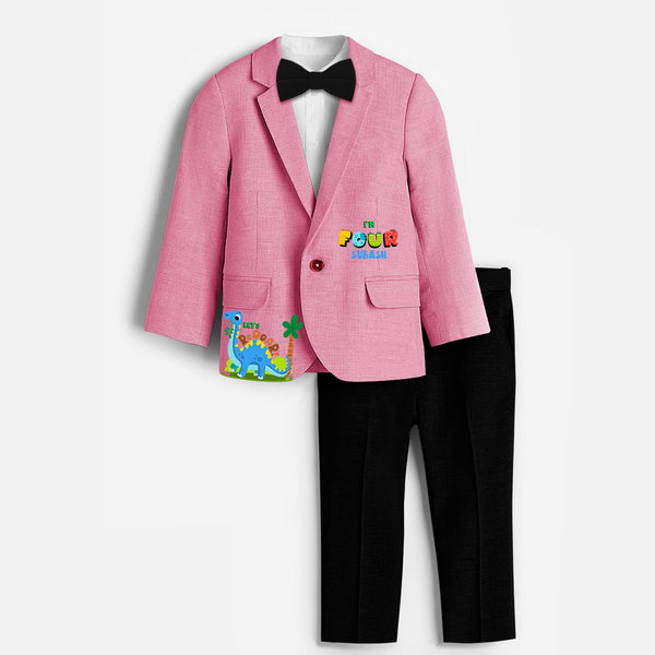 Fourth Year Dino Themed Customized Knitted Blazer With Name For Kids - PINK - 1 Year Old (Blazer - Chest 23"/Pant Length 17"/Pant Waist 21")