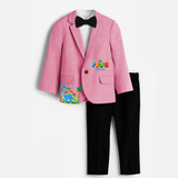 Fifth Year Dino Themed Customized Knitted Blazer With Name For Kids - PINK - 1 Year Old (Blazer - Chest 23"/Pant Length 17"/Pant Waist 21")