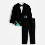 Sixth Year Dino Themed Customized Knitted Blazer With Name For Kids - BLACK - 1 Year Old (Blazer - Chest 23"/Pant Length 17"/Pant Waist 21")