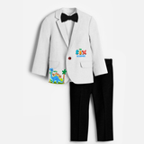 Sixth Year Dino Themed Customized Knitted Blazer With Name For Kids - WHITE - 1 Year Old (Blazer - Chest 23"/Pant Length 17"/Pant Waist 21")