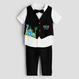 Sixth Year Dino Themed Customized Waist Coat With Name For Kids - BLACK - 1 Year Old (Waist Coat - Chest 22"/Pant Length 17"/Pant Waist 21")