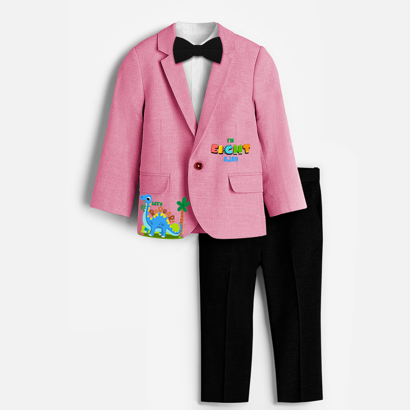 Eighth Year Dino Themed Customized Knitted Blazer With Name For Kids - PINK - 1 Year Old (Blazer - Chest 23"/Pant Length 17"/Pant Waist 21")