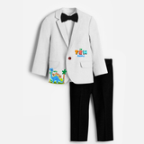 Tenth Year Dino Themed Customized Knitted Blazer With Name For Kids - WHITE - 1 Year Old (Blazer - Chest 23"/Pant Length 17"/Pant Waist 21")