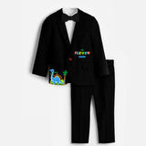 Eleventh Year Dino Themed Customized Knitted Blazer With Name - BLACK - 1 Year Old (Blazer - Chest 23"/Pant Length 17"/Pant Waist 21")