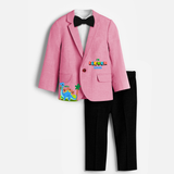 Eleventh Year Dino Themed Customized Knitted Blazer With Name - PINK - 1 Year Old (Blazer - Chest 23"/Pant Length 17"/Pant Waist 21")