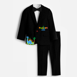 Twelfth Year Dino Themed Customized Knitted Blazer With Name For Kids - BLACK - 1 Year Old (Blazer - Chest 23"/Pant Length 17"/Pant Waist 21")