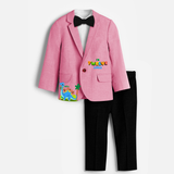 Twelfth Year Dino Themed Customized Knitted Blazer With Name For Kids - PINK - 1 Year Old (Blazer - Chest 23"/Pant Length 17"/Pant Waist 21")