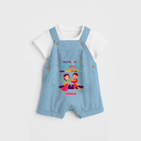 Lighting Up Diwali - Customized Dungaree Set For Kids - SKY BLUE - 0 - 5 Months Old (Chest 18")