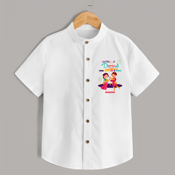 Lighting Up Diwali - Customized Shirt For Kids - WHITE - 0 - 6 Months Old (Chest 23")