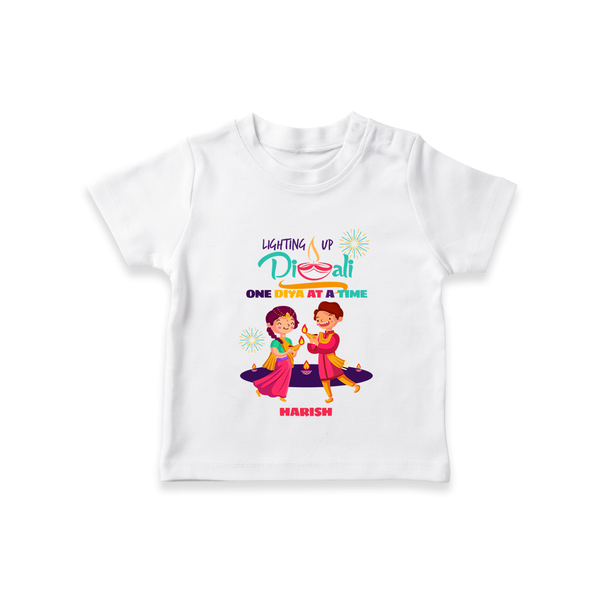 Lighting Up Diwali - Customized T-Shirt For Kids - WHITE - 0-5 Months Old (Chest 17")