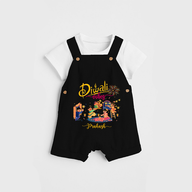 Diwali Vibes - Customized Dungaree Set For Kids - BLACK - 0 - 5 Months Old (Chest 18")