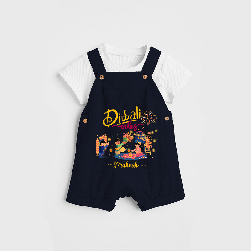 Diwali Vibes - Customized Dungaree Set For Kids - NAVY BLUE - 0 - 5 Months Old (Chest 18")