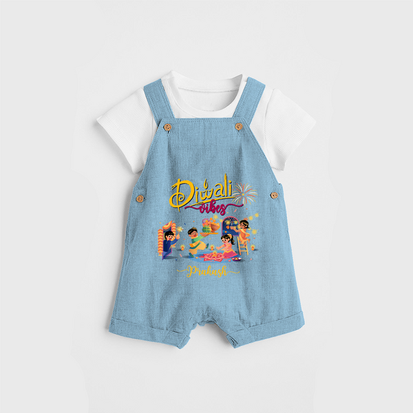 Diwali Vibes - Customized Dungaree Set For Kids - SKY BLUE - 0 - 5 Months Old (Chest 18")