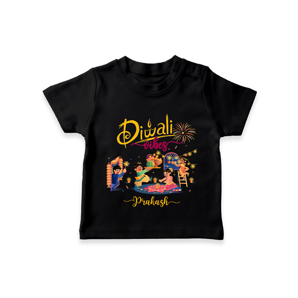 Diwali Vibes - Customized T-Shirt For Kids - BLACK - 0-5 Months Old (Chest 17")