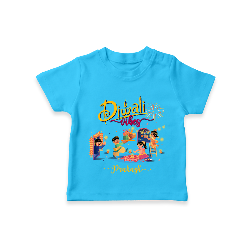 Diwali Vibes - Customized T-Shirt For Kids - SKY BLUE - 0-5 Months Old (Chest 17")