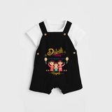 Diwali Vibes With Mummy And Papa - Customized Dungaree Set For Kids - BLACK - 0 - 5 Months Old (Chest 18")