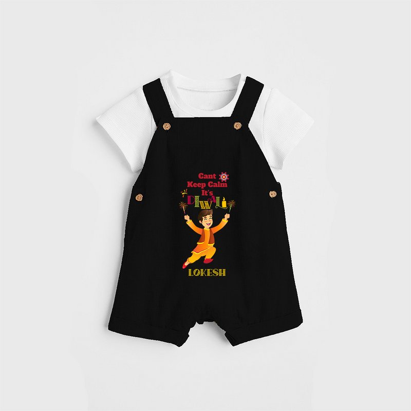 Cant Keep Calm Its Diwali - Customized Dungaree Set For Boys - BLACK - 0 - 5 Months Old (Chest 18")