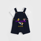 Happy Diwali - Customized Dungaree Set For Kids - NAVY BLUE - 0 - 5 Months Old (Chest 18")