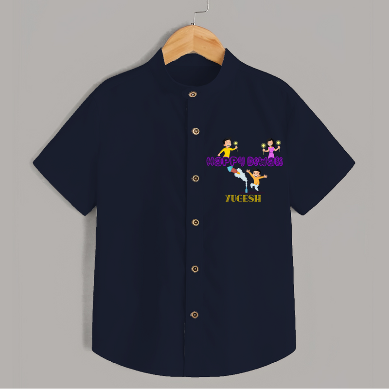 Happy Diwali - Customized Shirt For Kids - NAVY BLUE - 0 - 6 Months Old (Chest 23")