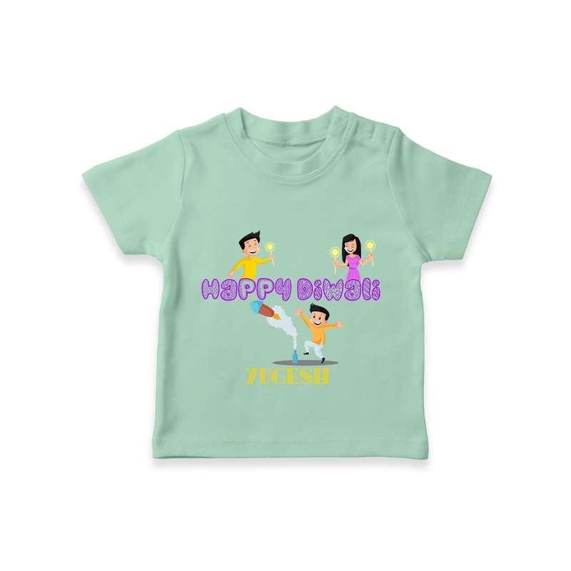 Happy Diwali - Customized T-Shirt For Kids - MINT GREEN - 0-5 Months Old (Chest 17")