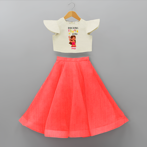 Rocking Diwali - Customized Crop Top And Skirt For Girls - RED - 6 - 9 Months Old (Chest 20" , Frock Waist 20")