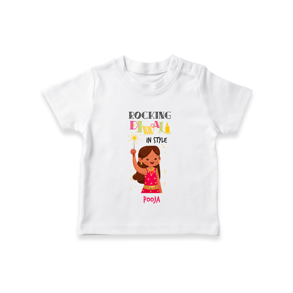 Rocking Diwali - Customized T-Shirt For Girls - WHITE - 0-5 Months Old (Chest 17")