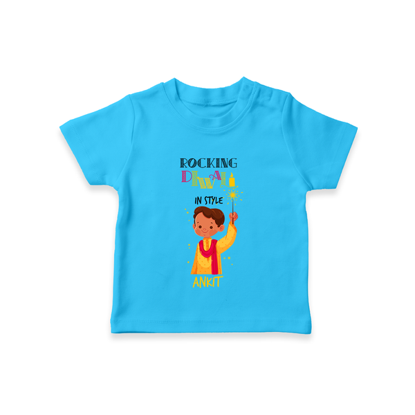 Rocking Diwali - Customized T-Shirt For Boys - SKY BLUE - 0-5 Months Old (Chest 17")