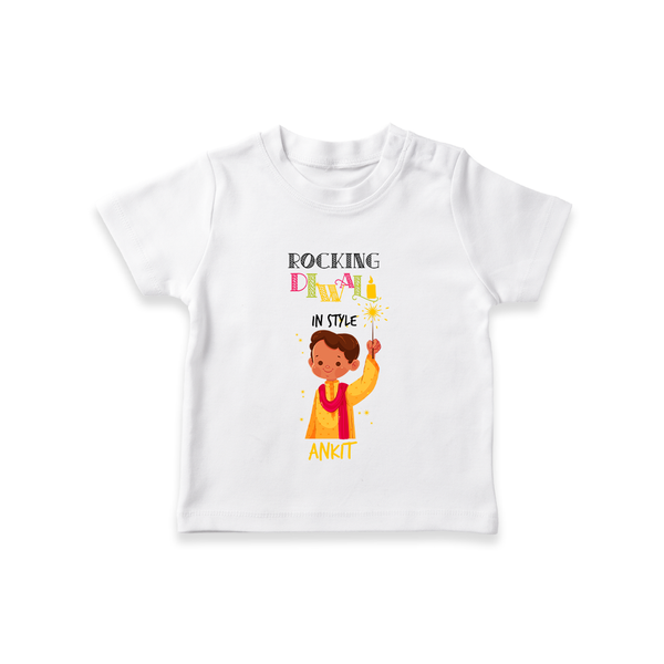 Rocking Diwali - Customized T-Shirt For Boys - WHITE - 0-5 Months Old (Chest 17")