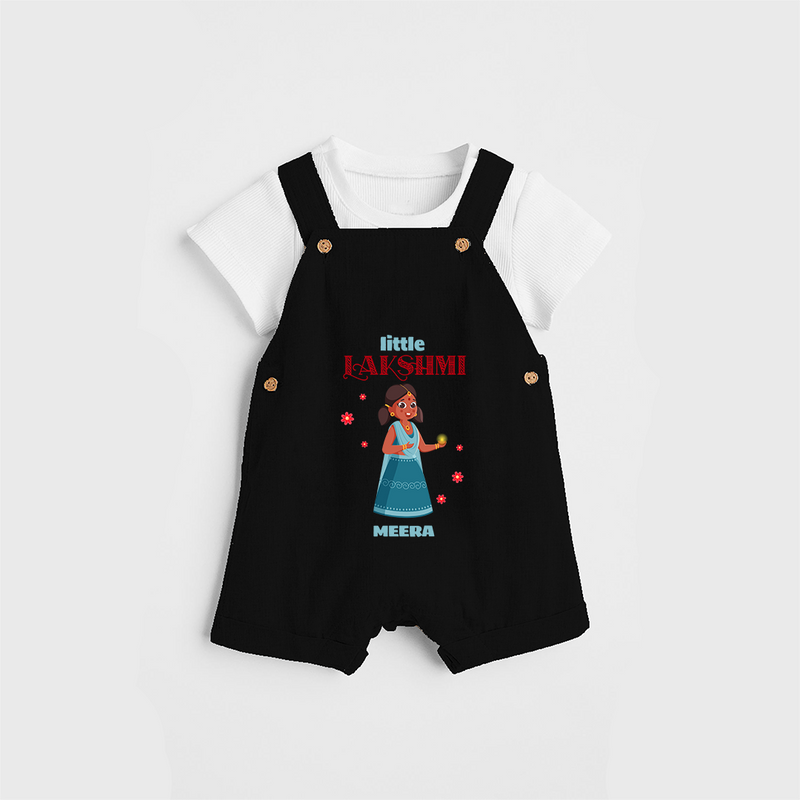 Little Lakshimi - Customized Dungaree Set For Kids - BLACK - 0 - 5 Months Old (Chest 18")