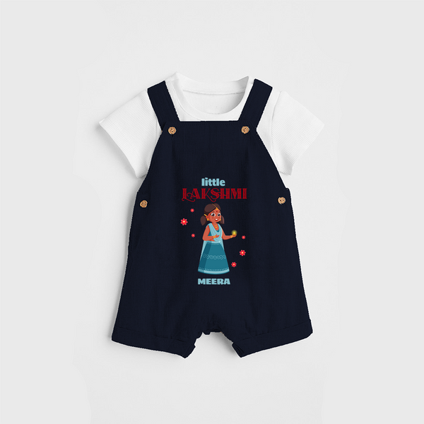 Little Lakshimi - Customized Dungaree Set For Kids - NAVY BLUE - 0 - 5 Months Old (Chest 18")