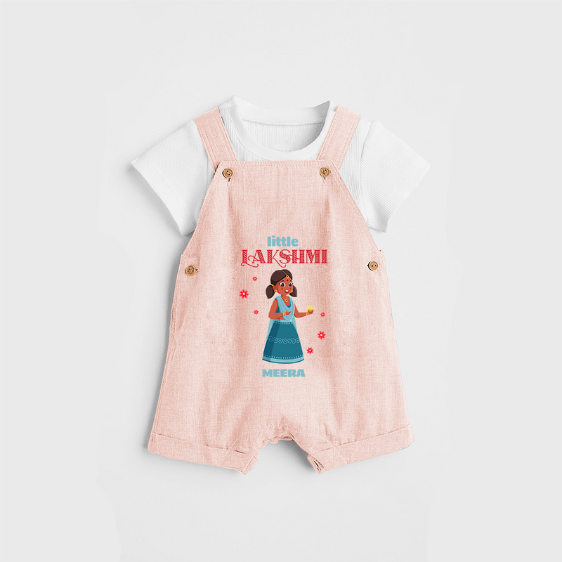 Little Lakshimi - Customized Dungaree Set For Kids - PEACH - 0 - 5 Months Old (Chest 18")