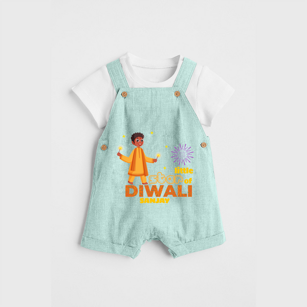 Little Star Of Diwali - Customized Dungaree Set For Kids - ARCTIC BLUE - 0 - 5 Months Old (Chest 18")