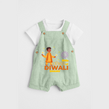 Little Star Of Diwali - Customized Dungaree Set For Kids - MINT GREEN - 0 - 5 Months Old (Chest 18")