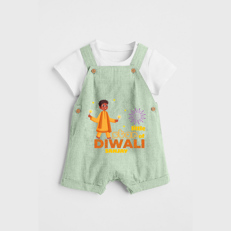 Little Star Of Diwali - Customized Dungaree Set For Kids - MINT GREEN - 0 - 5 Months Old (Chest 18")