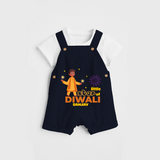 Little Star Of Diwali - Customized Dungaree Set For Kids - NAVY BLUE - 0 - 5 Months Old (Chest 18")