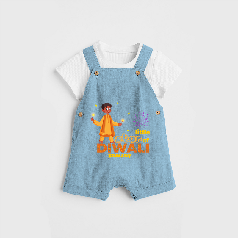 Little Star Of Diwali - Customized Dungaree Set For Kids - SKY BLUE - 0 - 5 Months Old (Chest 18")