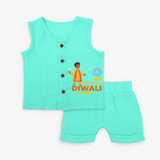 Little Star Of Diwali - Customized Jabla Set For Kids - AQUA GREEN - 0 - 3 Months Old (Chest 9.8")