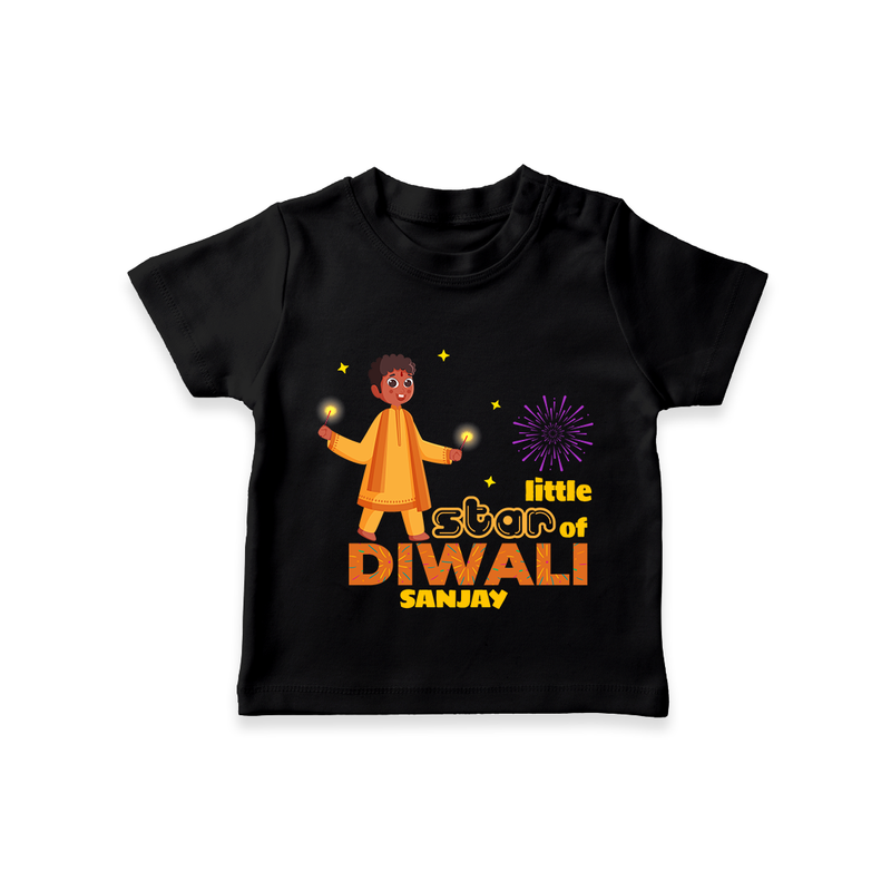 Little Star Of Diwali - Customized T-Shirt For Kids - BLACK - 0-5 Months Old (Chest 17")