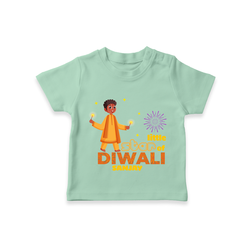 Little Star Of Diwali - Customized T-Shirt For Kids - MINT GREEN - 0-5 Months Old (Chest 17")